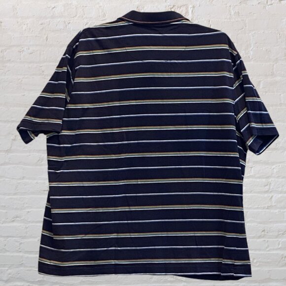 SHIRT -- Blue Striped Pullover Shirt for Large Man, Short Sleeved - Picture 7 of 12